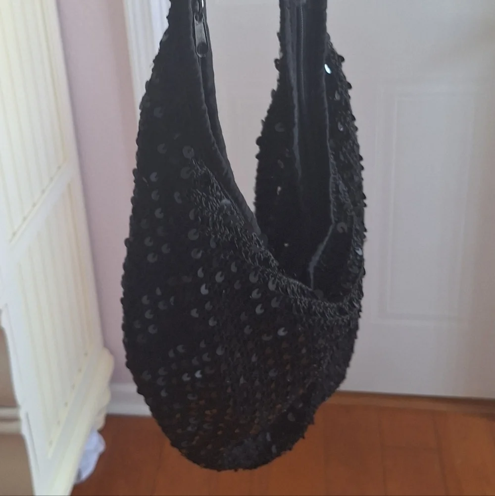 Y2K Large Black Sequin Hobo Bag